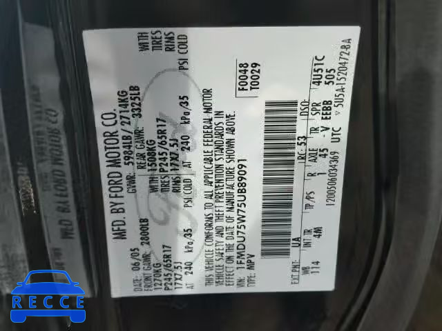 2005 FORD EXPLORER L 1FMDU75W75UB89091 image 9