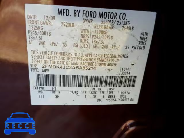 2010 FORD EDGE SEL A 2FMDK4JC3ABA85214 image 9