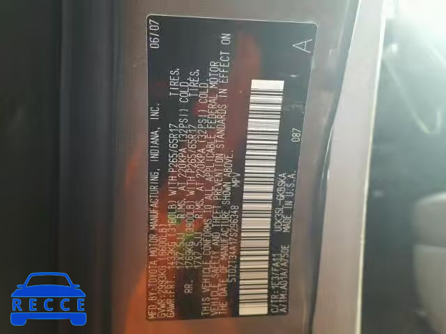 2007 TOYOTA SEQUOIA SR 5TDZT34A17S296348 зображення 9