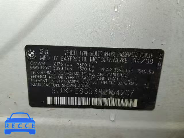 2008 BMW X5 4.8I 5UXFE83538L164207 image 9