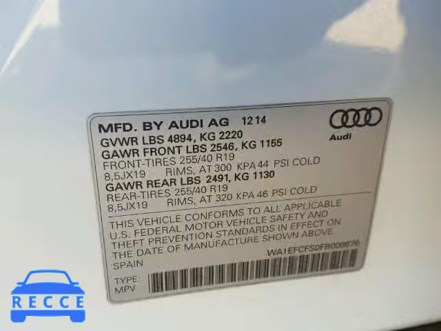 2015 AUDI Q3 2.0T PR WA1EFCFS0FR008676 image 9