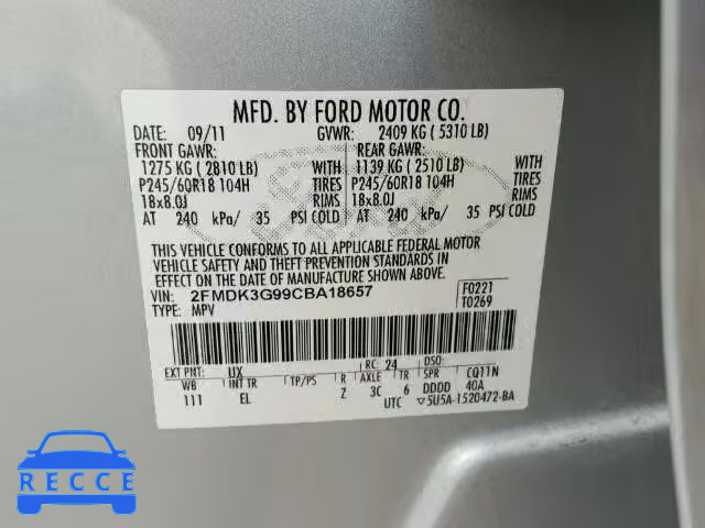 2012 FORD EDGE SE 2FMDK3G99CBA18657 зображення 9