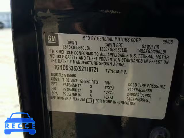 2009 CHEVROLET TRAILBLAZE 1GNDS33SX92110721 image 9