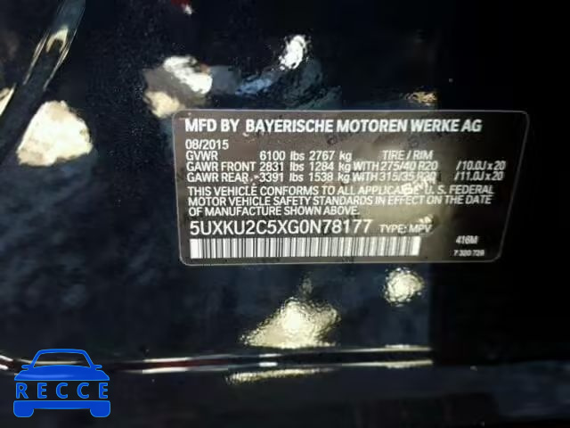 2016 BMW X6 XDRIVE3 5UXKU2C5XG0N78177 image 9