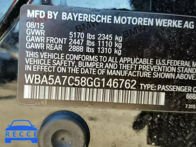 2016 BMW 528XI WBA5A7C58GG146762 зображення 9