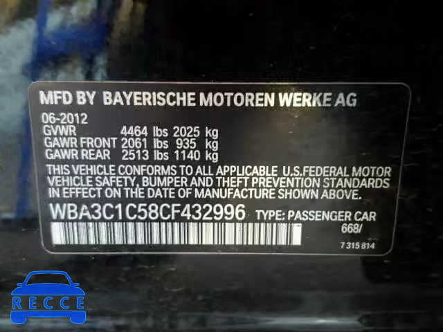 2012 BMW 328I SULEV WBA3C1C58CF432996 зображення 9