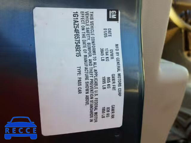 2005 CHEVROLET COBALT LT 1G1AZ54F657549215 image 9