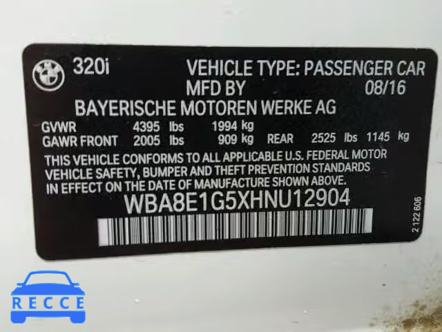 2017 BMW 320 I WBA8E1G5XHNU12904 image 9