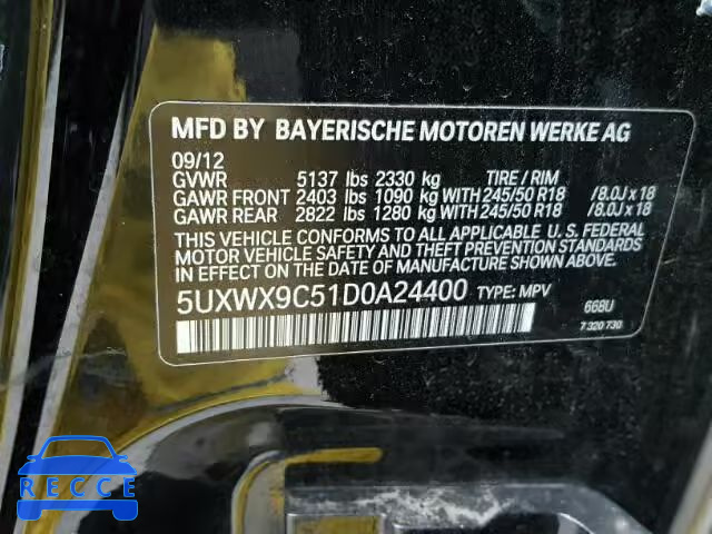 2013 BMW X3 XDRIVE2 5UXWX9C51D0A24400 зображення 9