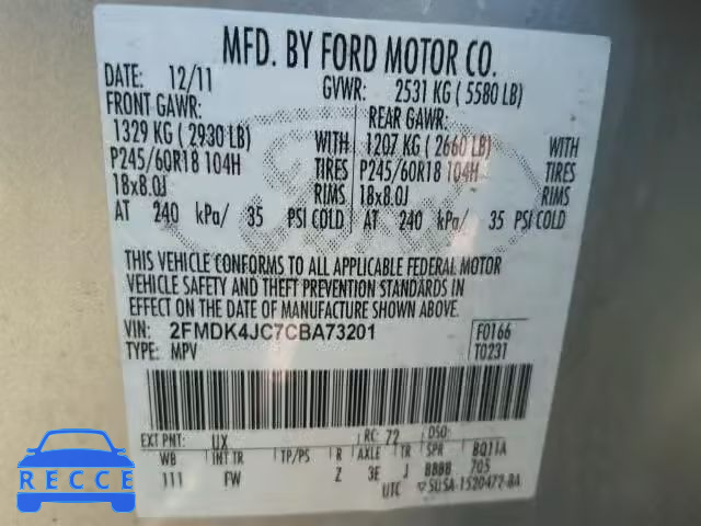 2012 FORD EDGE SEL A 2FMDK4JC7CBA73201 image 9