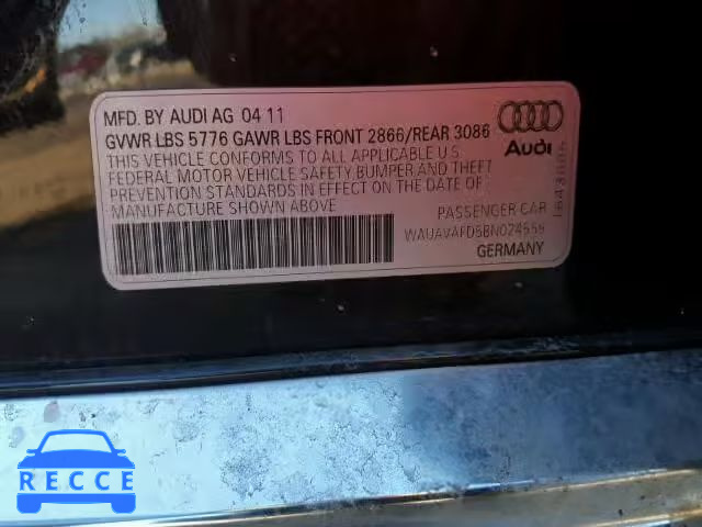 2011 AUDI A8 QUATTRO WAUAVAFD5BN024559 image 9
