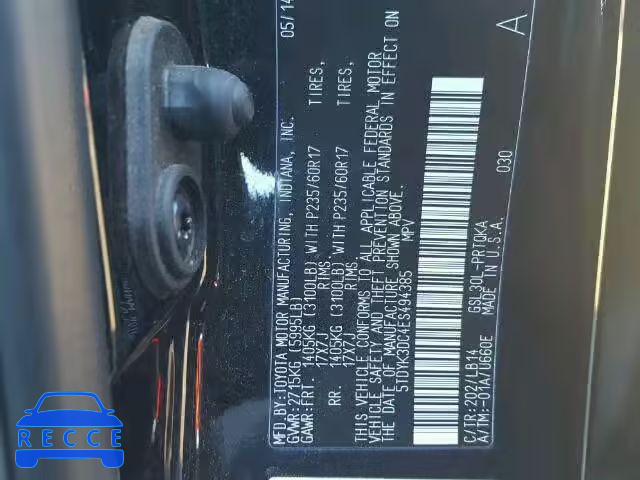2014 TOYOTA SIENNA XLE 5TDYK3DC4ES494385 Bild 9