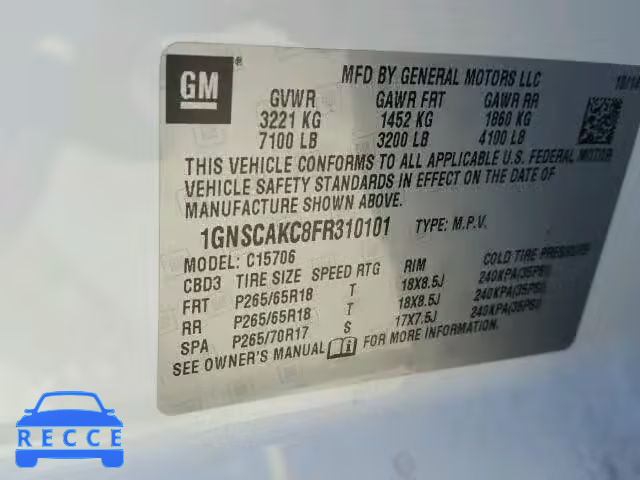 2015 CHEVROLET TAHOE C150 1GNSCAKC8FR310101 image 9