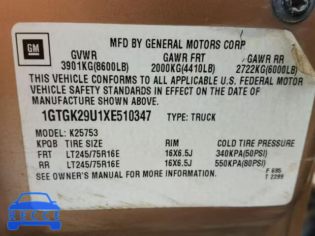 1999 GMC SIERRA K25 1GTGK29U1XE510347 image 9