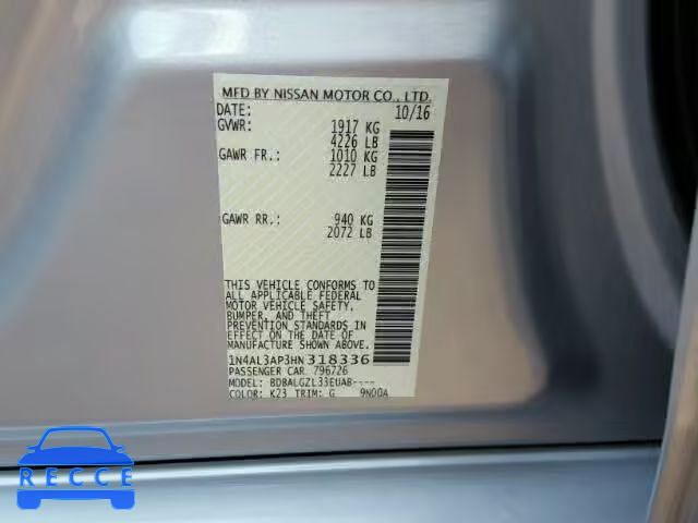 2017 NISSAN ALTIMA 2.5 1N4AL3AP3HN318336 image 9