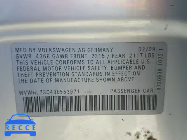2009 VOLKSWAGEN CC LUXURY WVWHL73C49E553971 image 9