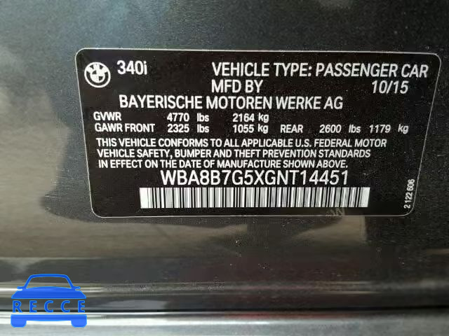 2016 BMW 340XI WBA8B7G5XGNT14451 зображення 9