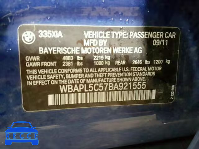 2011 BMW 335XI WBAPL5C57BA921555 зображення 9