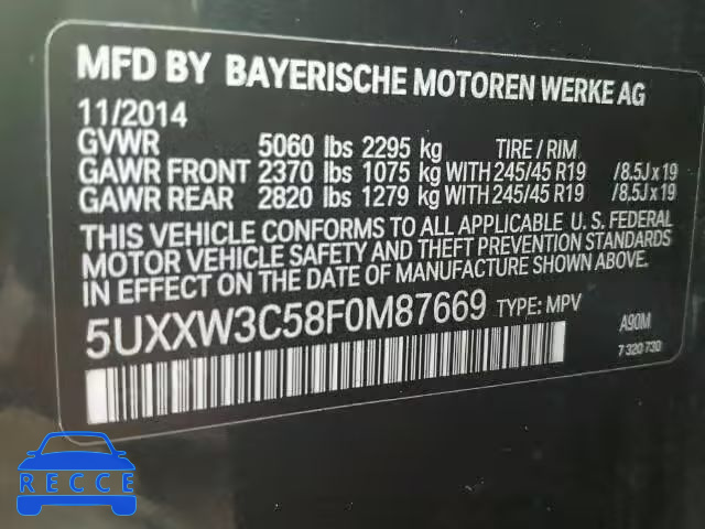 2015 BMW X4 XDRIVE 5UXXW3C58F0M87669 Bild 9