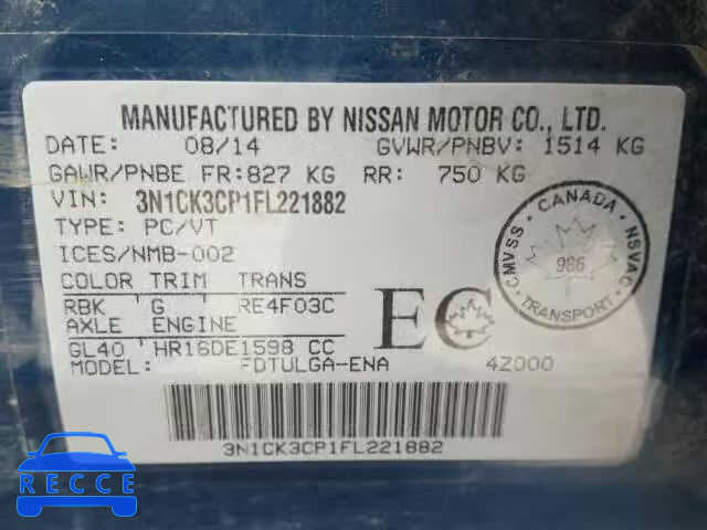 2015 NISSAN MICRA 3N1CK3CP1FL221882 image 9