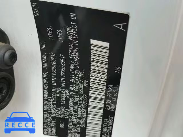 2014 TOYOTA SIENNA 5TDZK3DC5ES501722 image 9