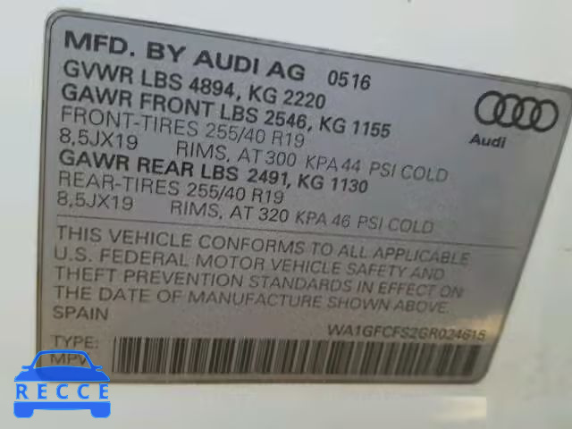 2016 AUDI Q3 2.0T PR WA1GFCFS2GR024615 image 9