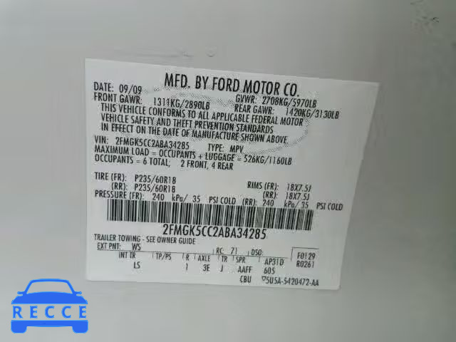 2010 FORD FLEX SEL 2FMGK5CC2ABA34285 image 9