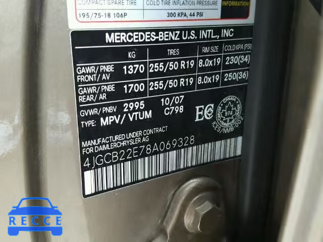 2008 MERCEDES-BENZ R320 CDI 4JGCB22E78A069328 зображення 9