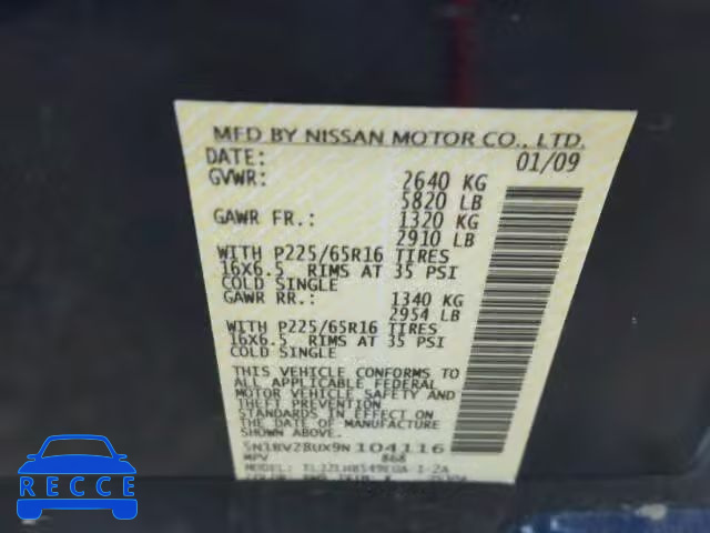 2009 NISSAN QUEST S/SE 5N1BV28UX9N104116 Bild 9