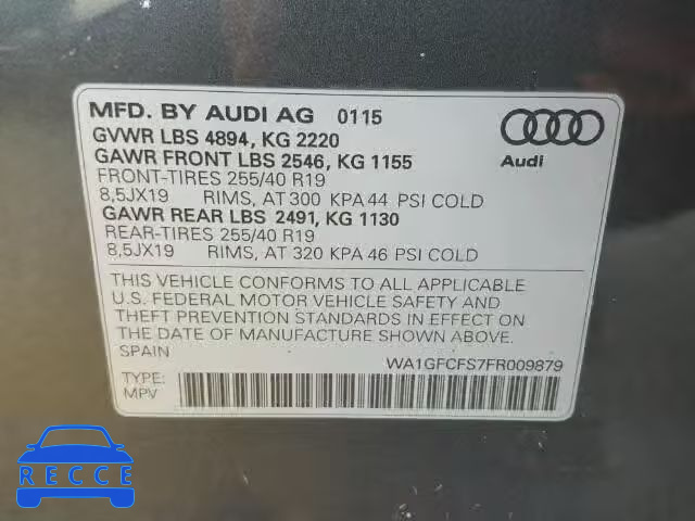 2015 AUDI Q3 2.0T PR WA1GFCFS7FR009879 зображення 9