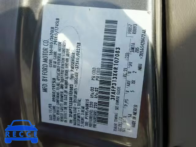 2004 FORD FOCUS ZX3 3FAFP313X4R107083 image 9