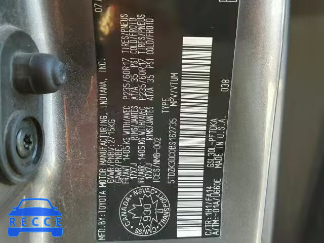 2011 TOYOTA SIENNA 5TDZK3DC0BS162735 image 9