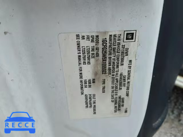 1999 CHEVROLET EXPRESS G2 1GCFG25W5X1055322 image 9