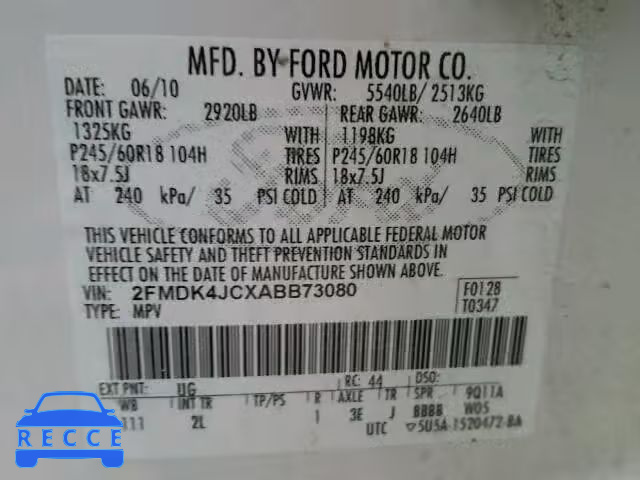 2010 FORD EDGE SEL A 2FMDK4JCXABB73080 image 9