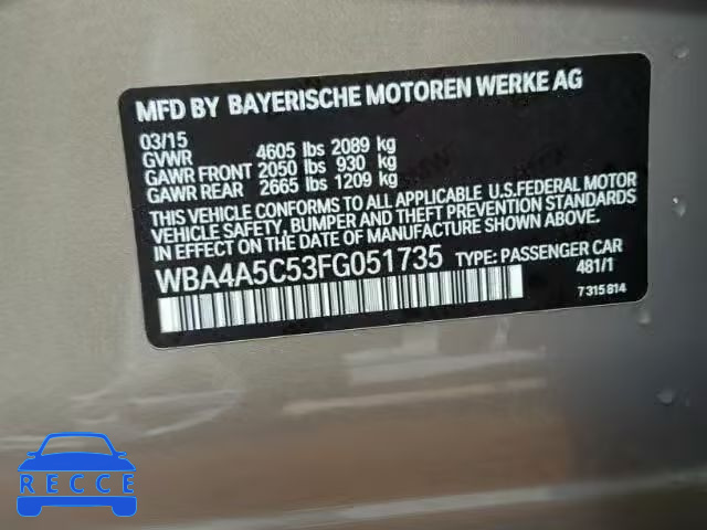 2015 BMW 428I GRAN WBA4A5C53FG051735 image 9