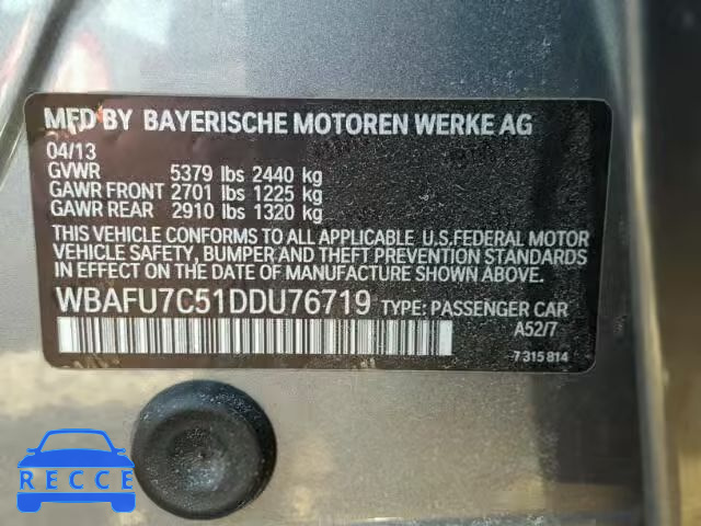 2013 BMW 535XI WBAFU7C51DDU76719 зображення 9