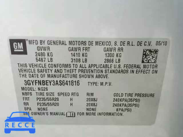 2010 CADILLAC SRX PERFOR 3GYFNBEY3AS641816 зображення 9