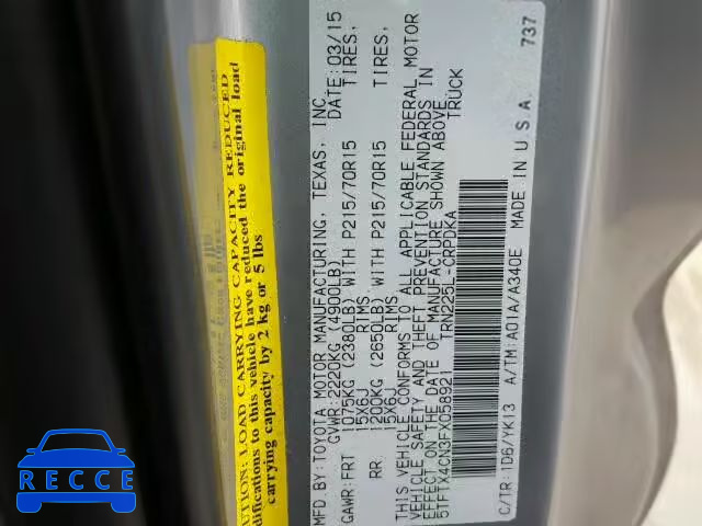 2015 TOYOTA TACOMA ACCESS CAB 5TFTX4CN3FX058921 image 9
