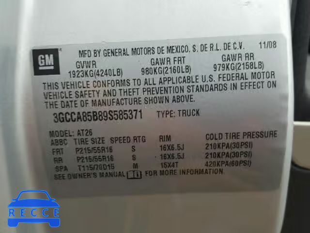 2009 CHEVROLET HHR PANEL 3GCCA85B89S585371 Bild 9