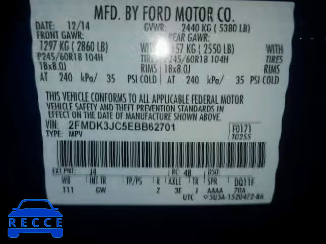 2014 FORD EDGE SEL 2FMDK3JC5EBB62701 image 9