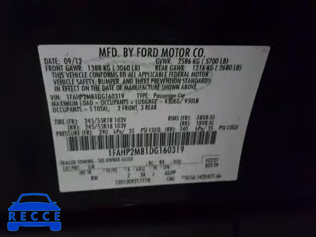 2013 FORD TAURUS INT 1FAHP2M81DG160319 Bild 9