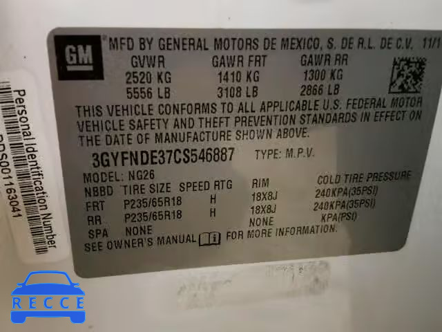 2012 CADILLAC SRX LUXURY 3GYFNDE37CS546887 image 9