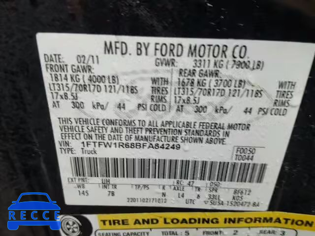 2011 FORD F150 SVT R 1FTFW1R68BFA84249 image 9