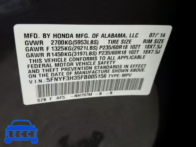 2015 HONDA PILOT SE 5FNYF3H35FB005156 image 9
