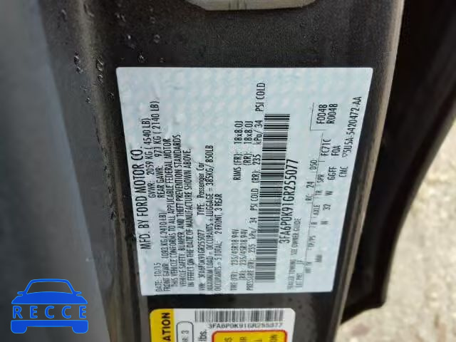 2016 FORD FUSION TIT 3FA6P0K91GR255077 зображення 9