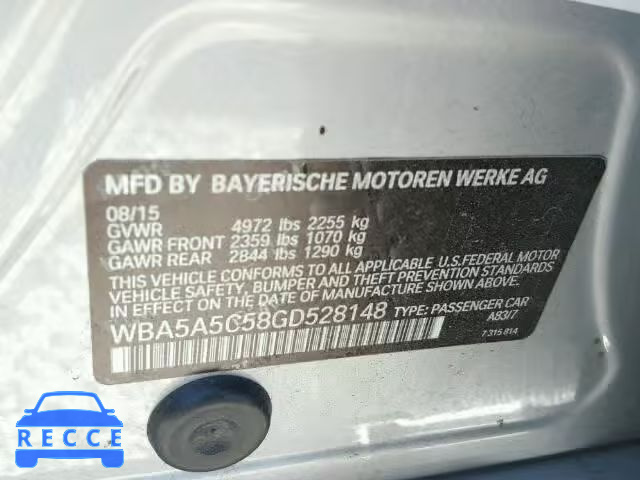 2016 BMW 528I WBA5A5C58GD528148 зображення 9
