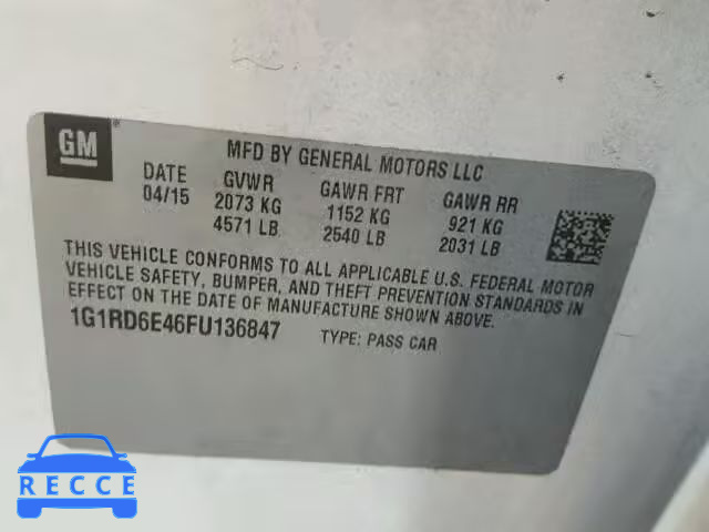 2015 CHEVROLET VOLT 1G1RD6E46FU136847 image 9