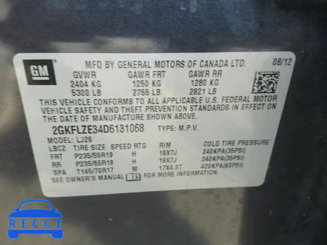 2013 GMC TERRAIN DE 2GKFLZE34D6131068 зображення 9