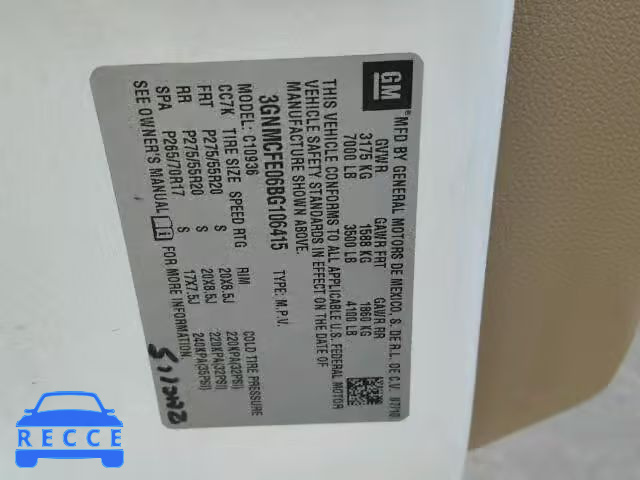 2011 CHEVROLET AVALANCHE 3GNMCFE06BG106415 image 9