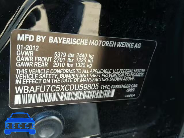 2012 BMW 535XI WBAFU7C5XCDU59805 зображення 9